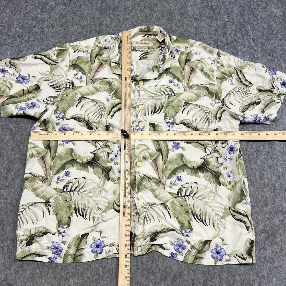 Tommy Bahama Shirt Mens XL Beige Green Floral Silk Hawaiian Tropical Aloha Beach - Picture 8 of 15
